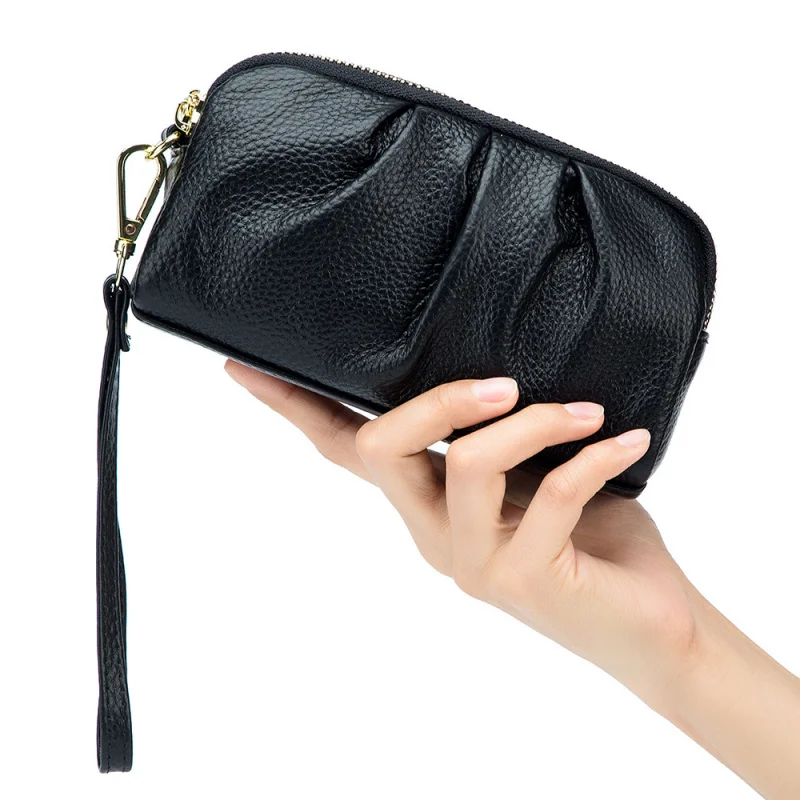 Luxury Top Grain Leather Clutch Purse for Women Double Layer Large Capacity Phone Wallet Fashionable Ladies Handbag Gift
