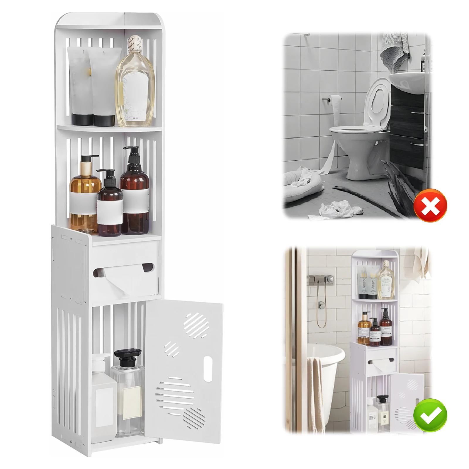 Waterproof Bathroom Corner Cabinet Living Room PVC Side Cabinets Multi-Layer High-Capacity Floor Standing Storage Shelf Racks