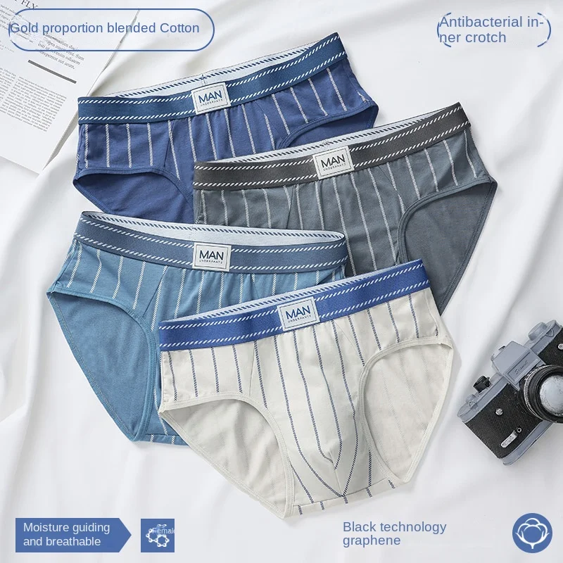 3-piece Men's Triangle Underwear Blended Cotton Mid Waist Large Size Underwear Sexy Underwear Mid Waist Antibacterial