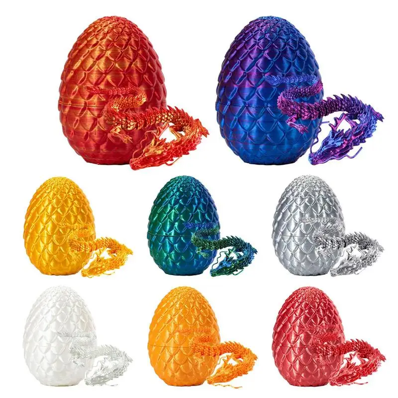 

3D Printed Gem Dragon Crystal Dragon Egg Rotatable And Poseable Joints 3D Articulated Dragon Toys For Boys Kids Girl easter Gift