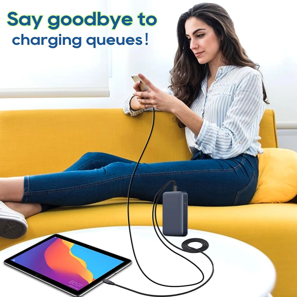 2 in 1 6A 듀얼 USB C 멀티 타입-C 분배기 케이블 고속 충전 고속 데이터 전송 나일론 코드 USB A to 타입 C 충전 케이블