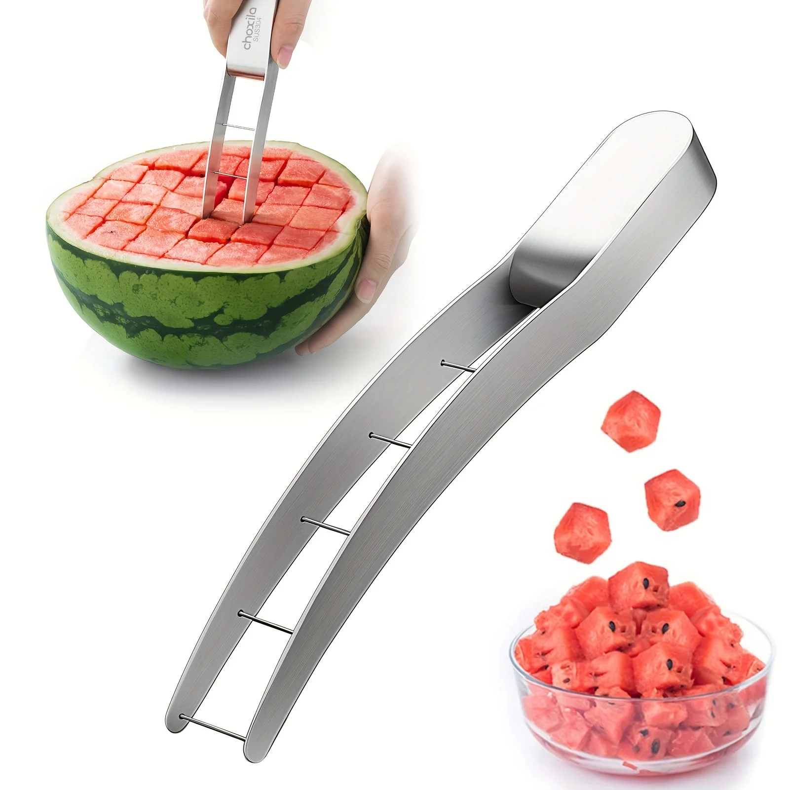 1PC Watermelon Cutter Stainless Steel Quick and Safe Cube Cutter for Fruit Salad Melon-Easy Slicing Kitchen Tool