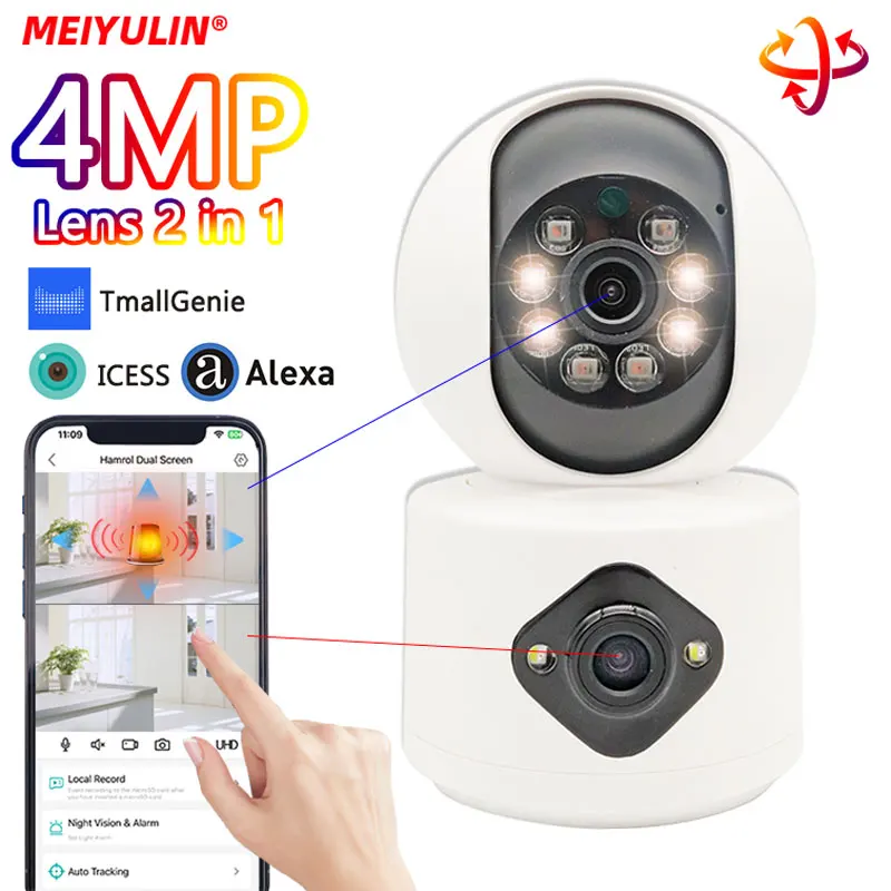 Dual Lens 4MP Wifi Surveillance Camera IP Video Survalance Cameras Baby Monitor Security Protection Home Night Vision Tracking