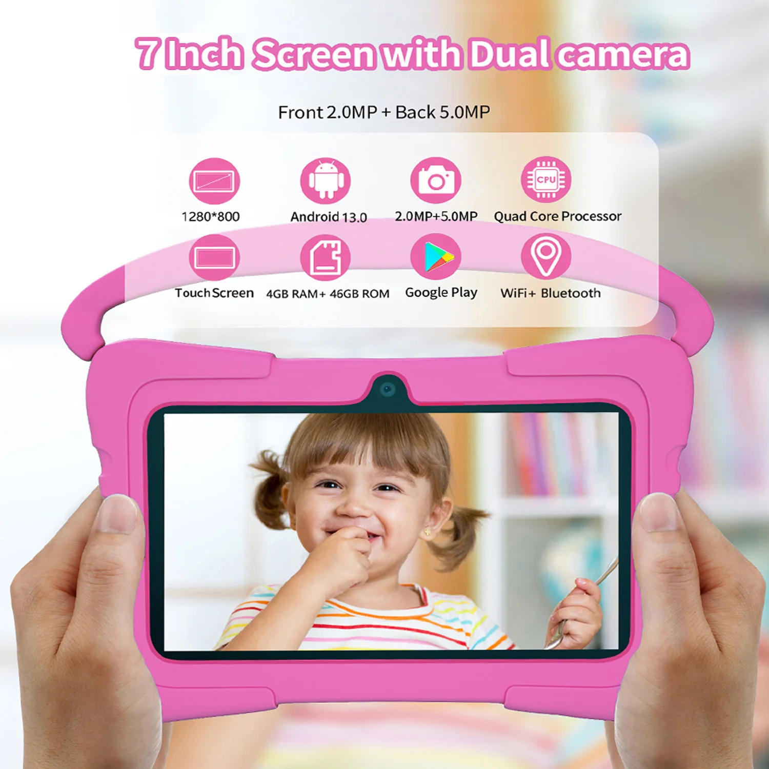 New 7 Inch Kids tablets Android System Quad Core 4GB+64GB ROM Android 13 Tablet PC Cartoon Pattern Kids-Proof protective Case