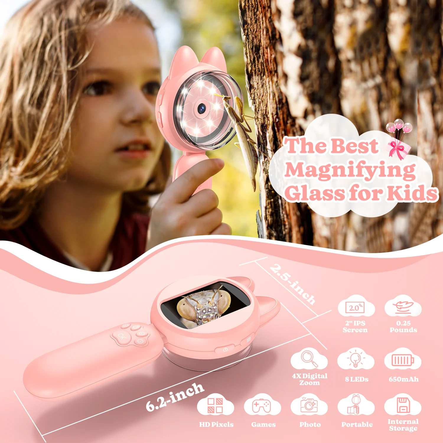 2inch IPS Digital Microscope 1000X Handheld Microscope for Kids Magnifying Glass