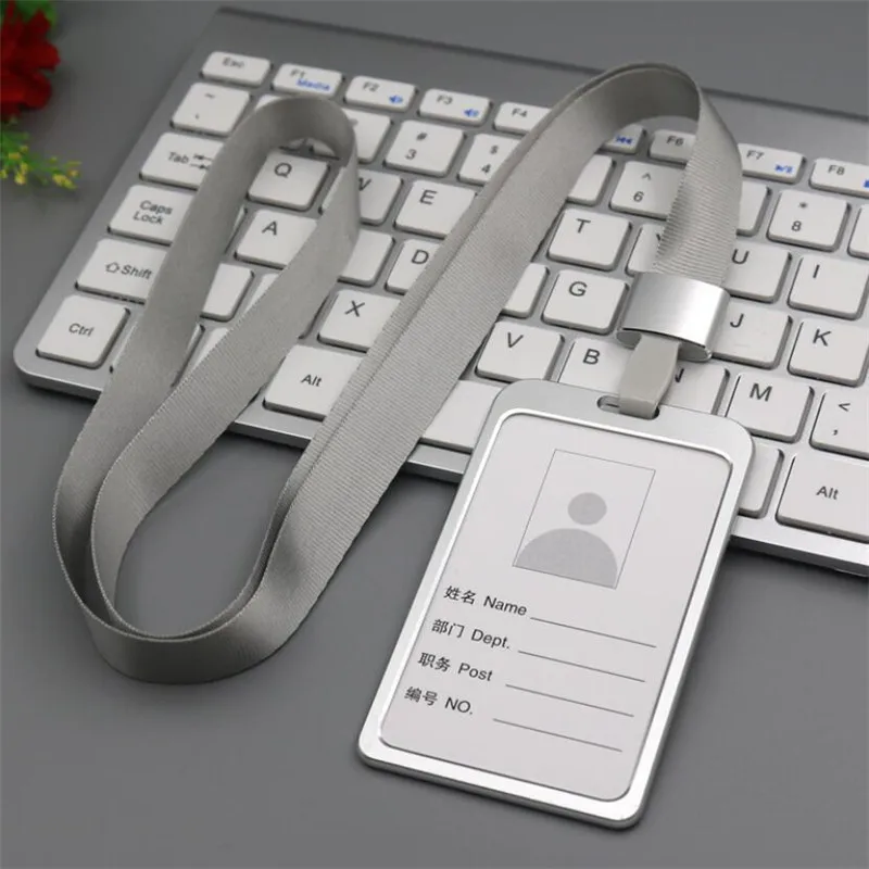 Card Holder Fashion Card Cover Aluminum Alloy Work Name Card Holders Business Work ID Badge Lanyard Holder Rope Metal Bags