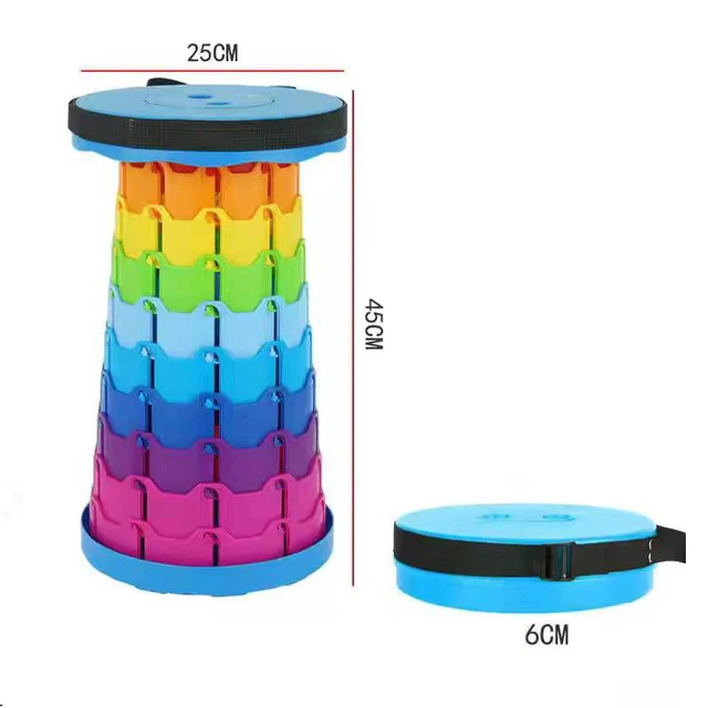 Telescopic Stool Retractable Stool Folding Chiar Fishing Chair Portable Camping Hiking Stool Outdoor Furniture Mini Chair Normal Blue Rainbow