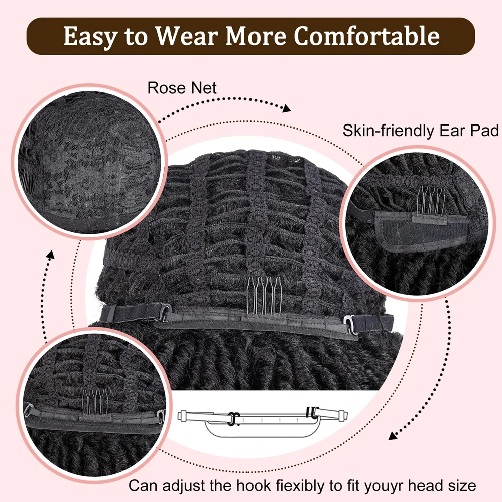 3inch Short Dreadlocks Wigs Pixie Cut Synthetic Afro Twists Wig Faux Locs Braided Wigs with Clips In for Black Women and Men