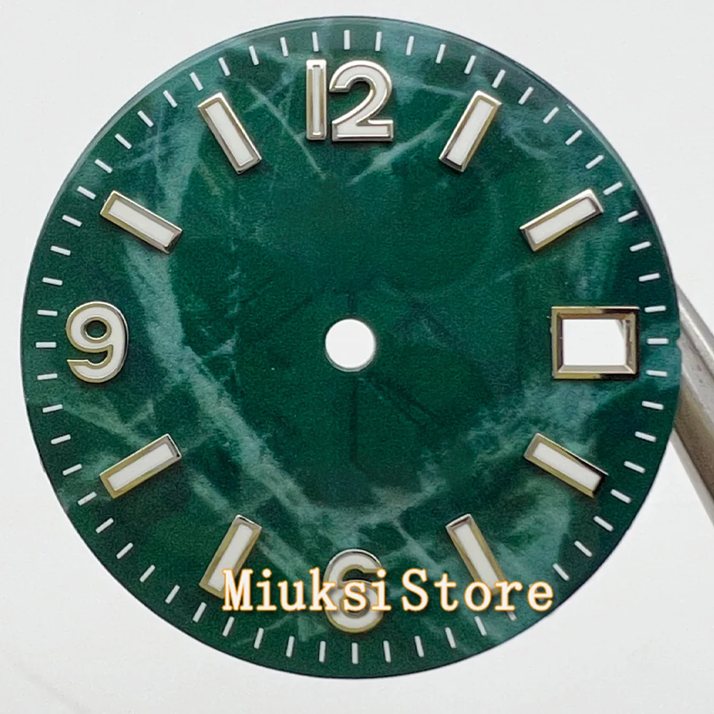Luminous Green and Black Watch Dial with Blue Accents - 29mm