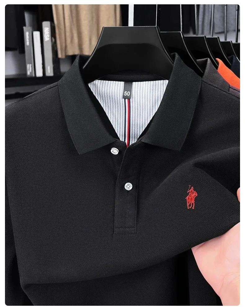 100% reine Baumwolle Luxus Herren Langarm-Poloshirt Designer-Marke Paul mit Pony-Stickerei Weicher Komfort Frühling Herbst Casual T-Shirt – Detail 36