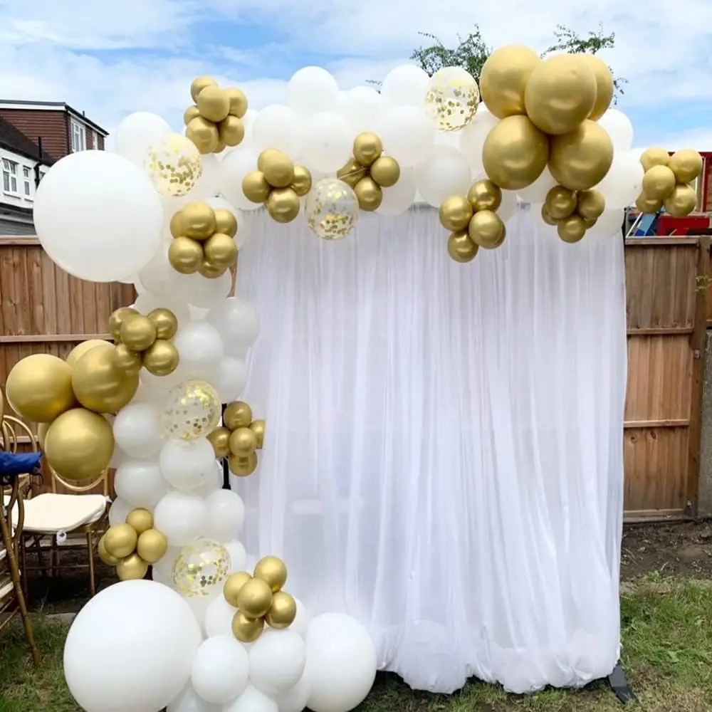 White Balloons Garland Arch Kit Metalli Gold Confetti Latex Balloons Wedding Kids Birthday Party Baby Shower Decoration Supplies