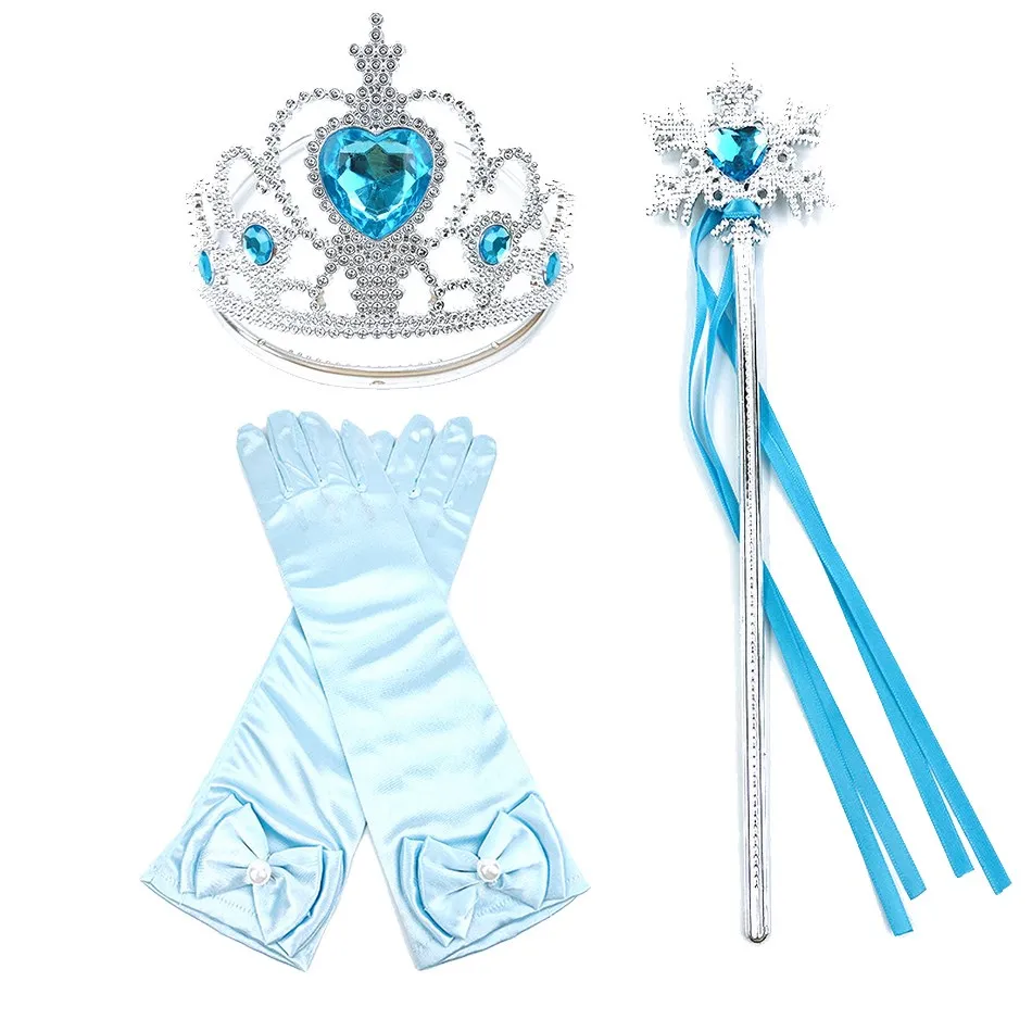Children Accessories Set Queen Elsa Aurora Rapunzel Fancy Costume Party Supplies Blue Green Pink Purple Wand Crown Gloves Outfit