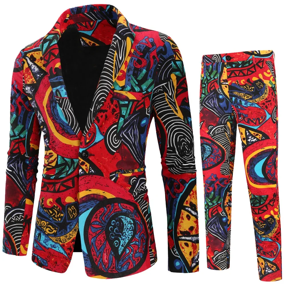 

2023 Winter New Men's Leisure Suit Floral Print Suit Trouser Suit