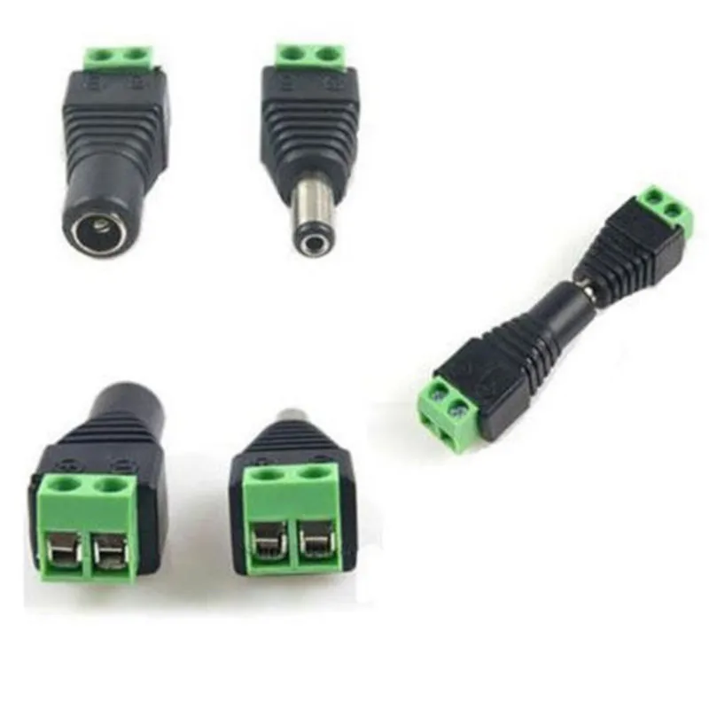 5.5mm x 2.1mm Female Male DC Power Plug Adapter for 5050 3528 5060 Single Color LED Strip and CCTV Cameras