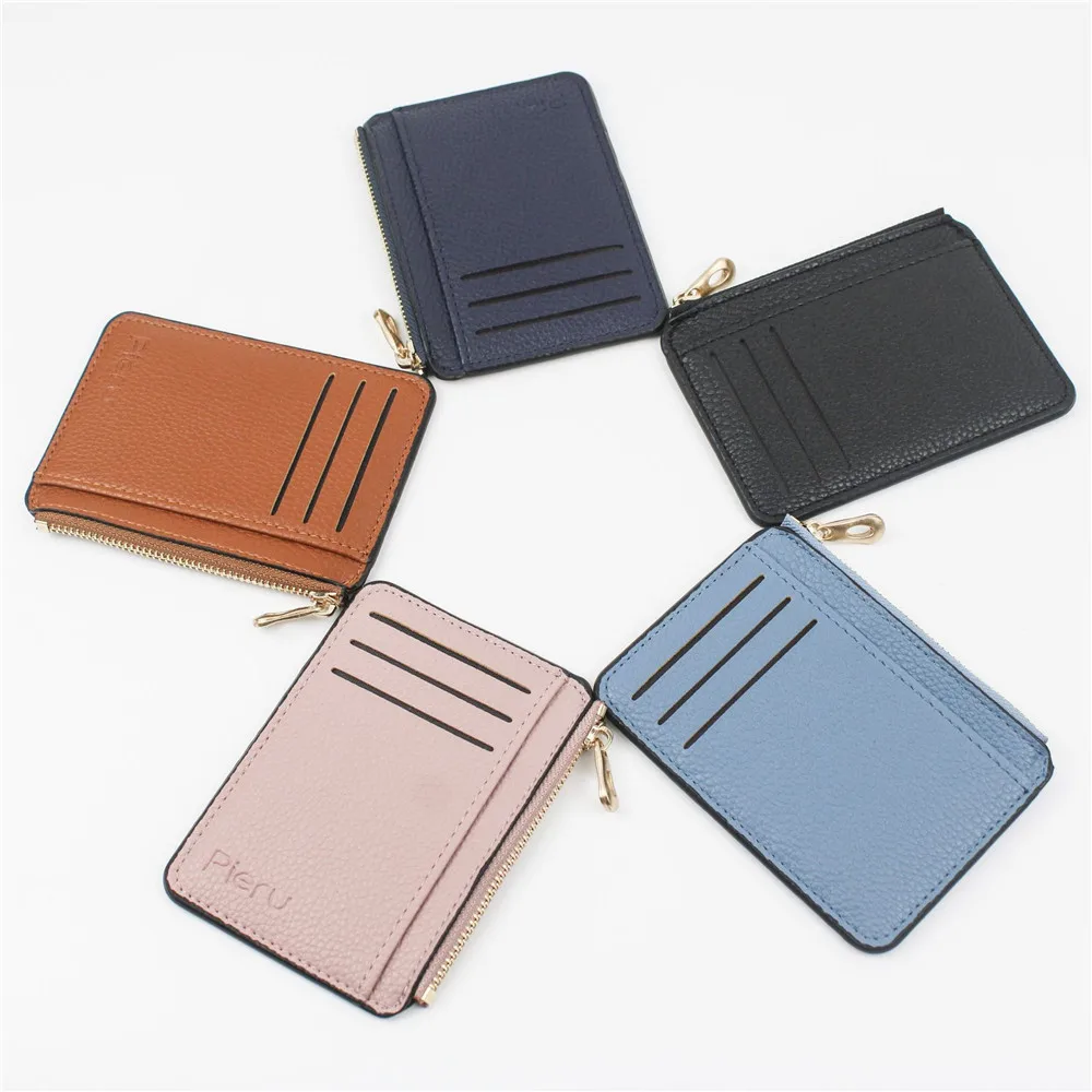 Mini Zipper Card Bag Slim ID Bank Purse Wallet Credit Organizer Portable Small Slim Ultra-thin Short Purse for Men Black 2024
