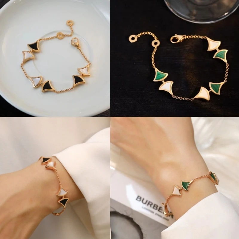 

925 Silver Gilded Premium White Fritillaria Fan Bracelet European and American Fashion Women Luxury Brand Jewelry Gift