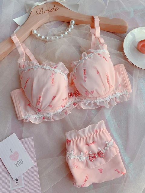 Cute And Sweet Girl Bra Panty Set Large Size With Steel Ring Gathered Lingerie  Sexy Thin Cup Underwear Panties - Bra & Brief Sets - AliExpress