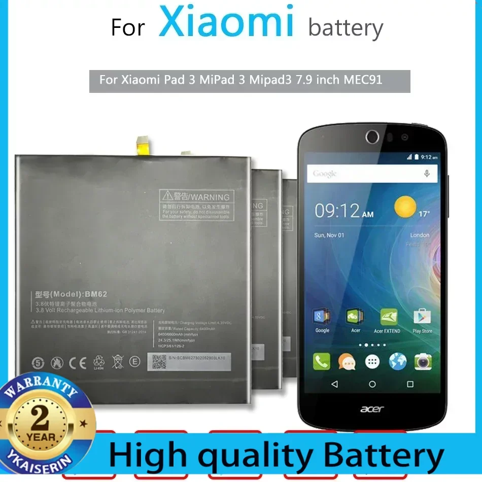 

Сменный аккумулятор для Xiaomi Pad 3, MiPad 3, Mipad3, 7,9 дюйма, аккумулятор для планшета MEC91 Mi Tab 3 BM62, 6600 мАч, BM62