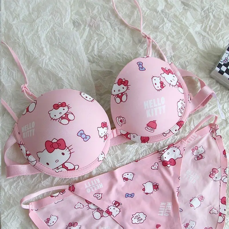 Kawaii Hello Kitty Bra Sets Anime Sanrio Women Sexy Lingerie Breathable  Undergarments Suits Y2K Pink Bikini Set for Girl Gift - AliExpress