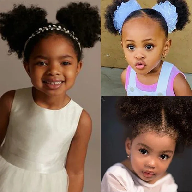 4 Inch Children Puff Afro Short Kinky Curly Human Hair Bun Drawstring Ponytail Hair Extension Hairpieces For child