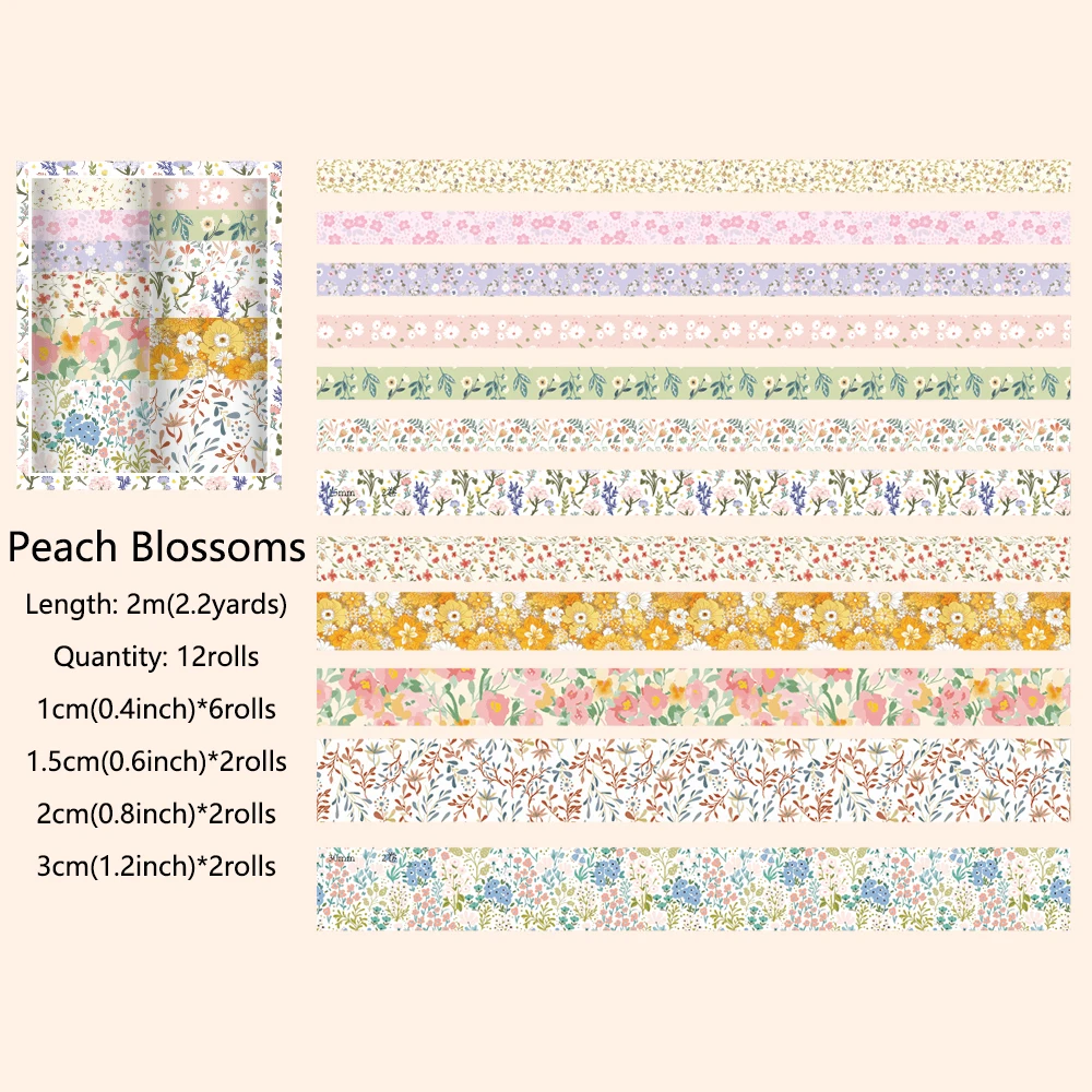 Vintage Floral Washi Tape Set – Decorative Masking Tape for Crafts and Journals (12 Rolls)
