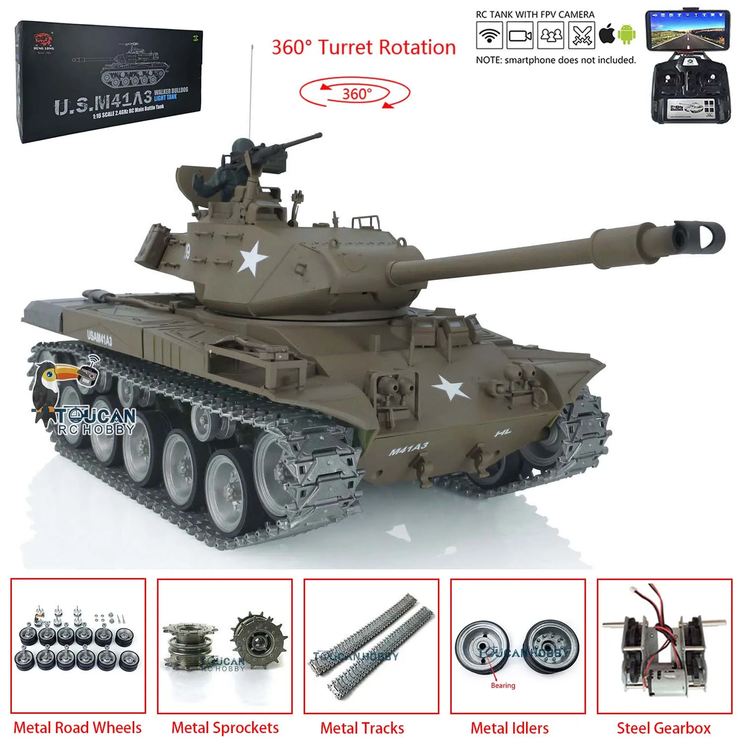 Henglong 1/16 Pro Ver 7.0 Walker Bulldog Fpv Rtr Rc Tank 3839 Metal Tracks Wheels Bb Shooting Th17330-Smt7