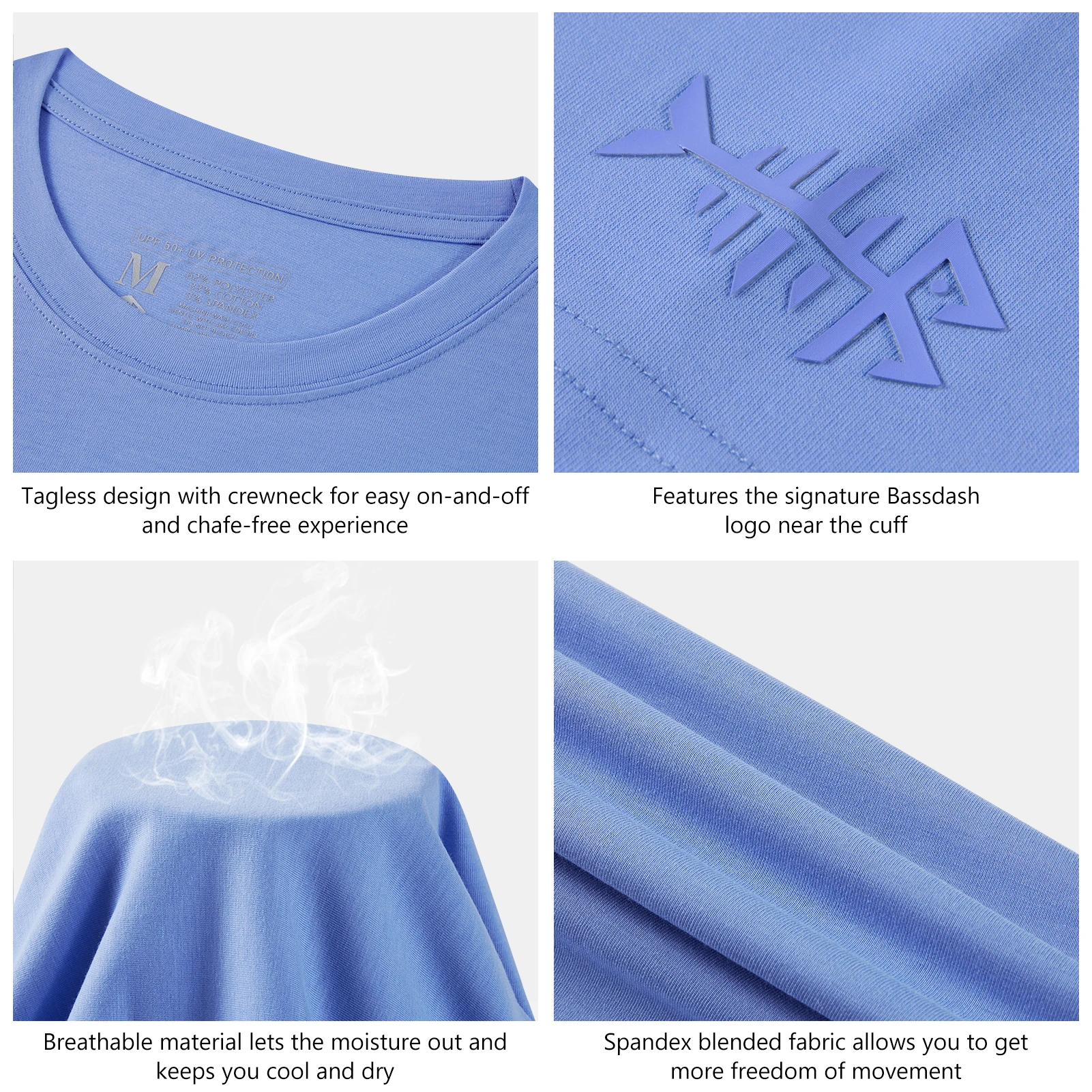 BASSDASH Men Cotton Blend Long Sleeve Fishing Shirt UV Sun Protection Casual Performance Tee UPF 50+