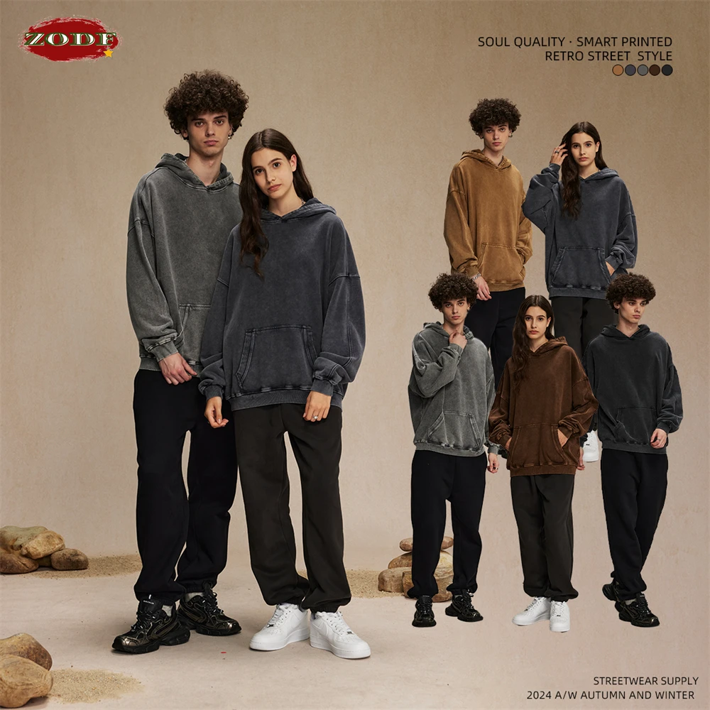 ZODF Vintage Batik Washed 420gsm Cotton Hoodies For Men
