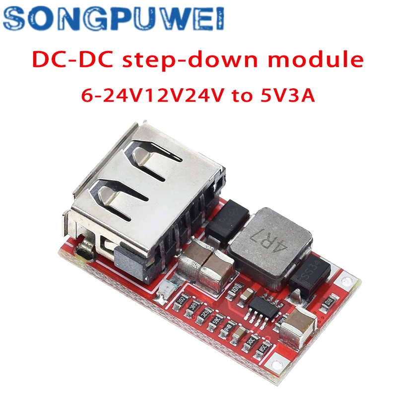 미니 USB 출력 충전기 스텝 다운 전원 모듈 DC-DC, 조절식 벅 컨버터, DC 12V/24V to 5V 3A, 6-24V