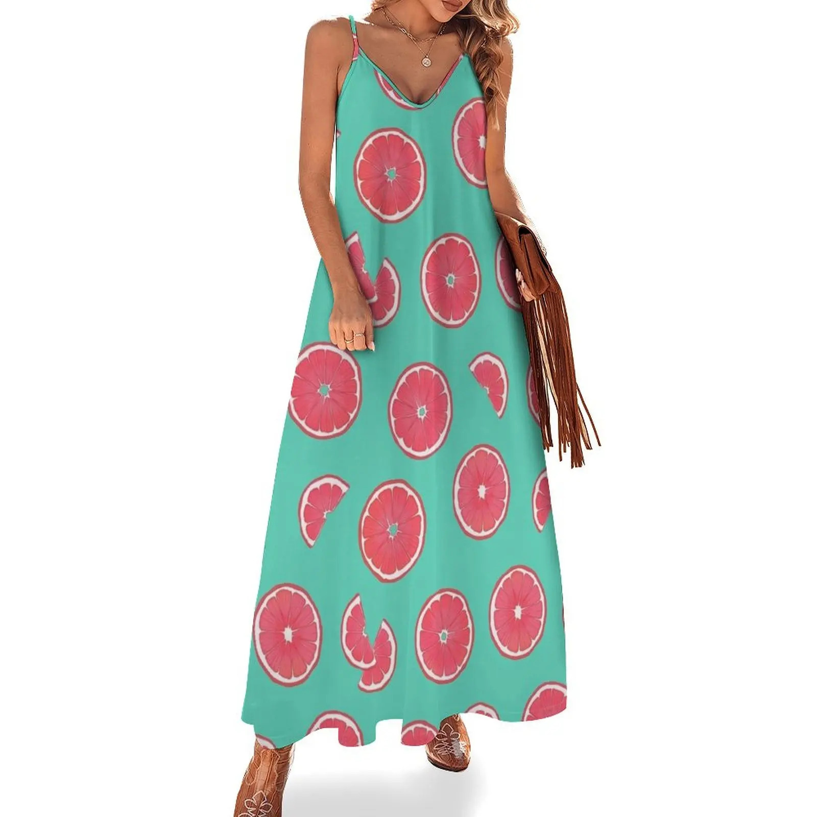 

Pink Grapefruit Splash Sleeveless Dress Summer skirt women's summer dress 2024 womans clothing