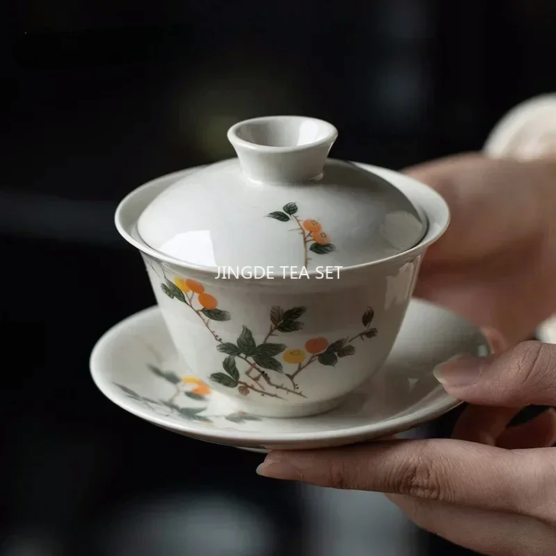 170ml Chinese Handmade Ceramic Gaiwan Teacup Hand-painted Flowers Tea Tureen Travel Tea Bowl Porcelain Set Accessories tea set