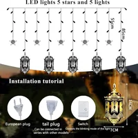3M 10LED EU Plug Star โคมไฟผ้าม่านรอมฎอนโคมไฟห้องนอนกลางแจ้งรอมฎอนโคมไฟ Eid Party ตกแต่ง 6