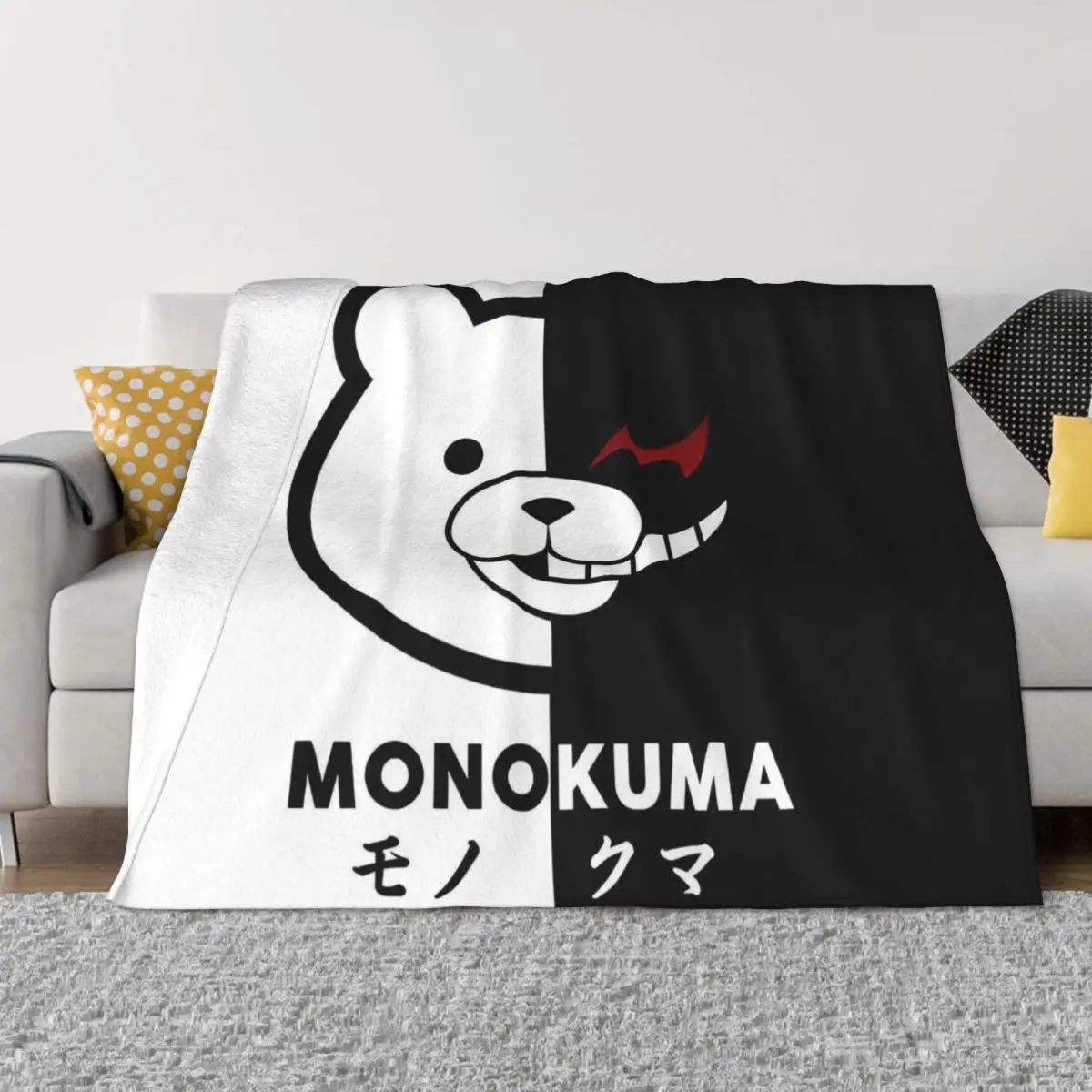

Danganronpa Makoto Game Blanket Flannel Decoration Monokuma Bear Smile Portable Home Bedspread