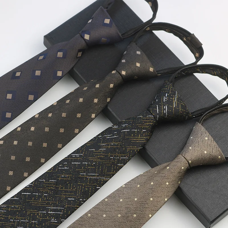 

Novely Floral Geometric Dot Pattern Striped Jacquard Polyester Lazy Zipper Tie for Man Wedding Business Classic Suits