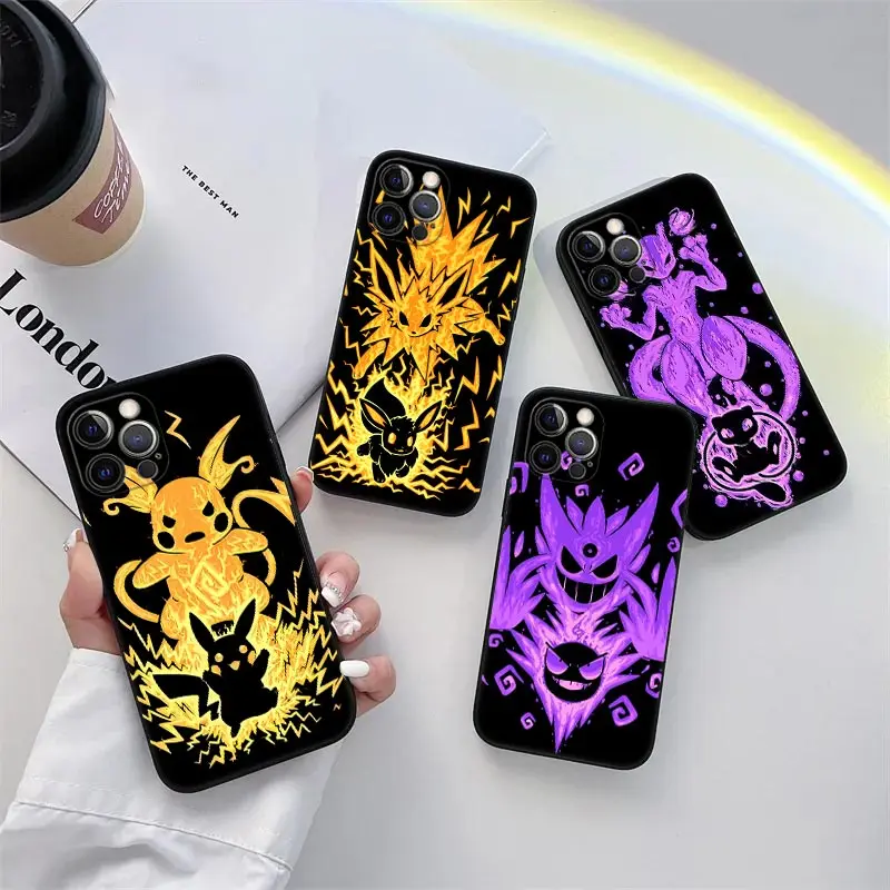

Gengar Pikachu Anime Phone Case for iPhone 11 15 Pro Max Case Coque 14 Plus 13 Pro 12 Mini 11 X XS XR 7 8 SE 2020 TPU Soft Cover