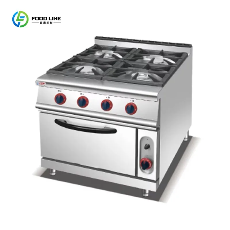 Fornello a Gas in Acciaio Inox a 4 Fuochi con Forno per Ristoranti e Hotel