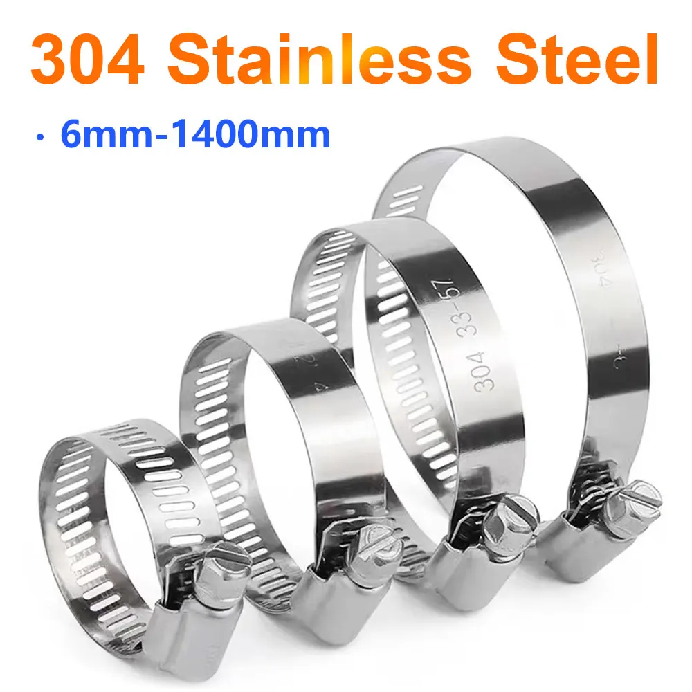 Hose Clamps Pipe Clamps 6mm~1400mm Diameter Hose Clamp Adjustable 304 Stainless Steel Fuel Line Hose Pipe Clip for Dryer Vent Air Duct Automotive Plumb