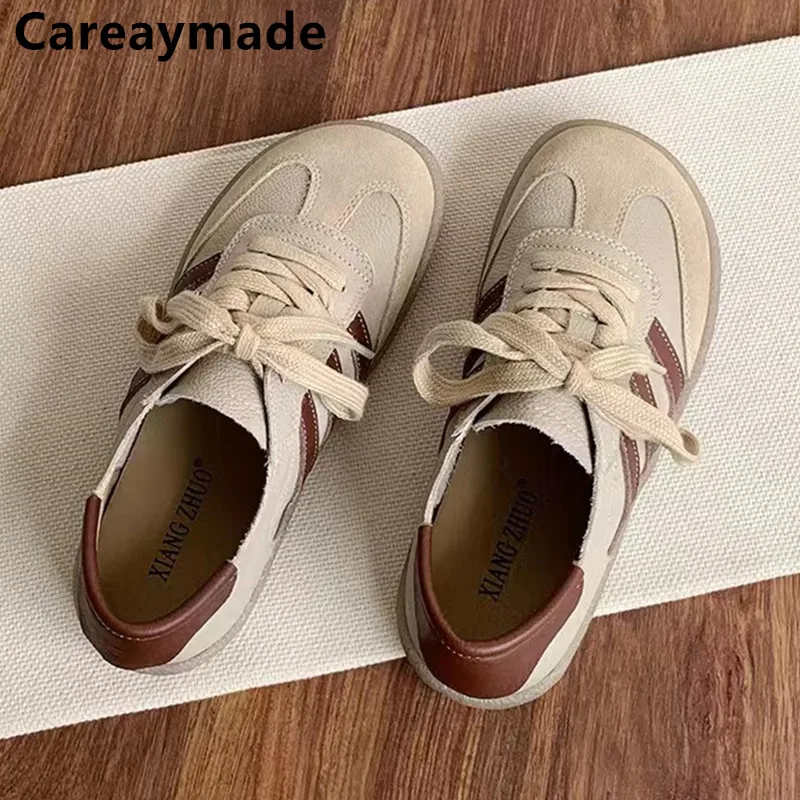 Genuine Leather women's shoes soft sole comfortable casual single shoes cowhide lace up