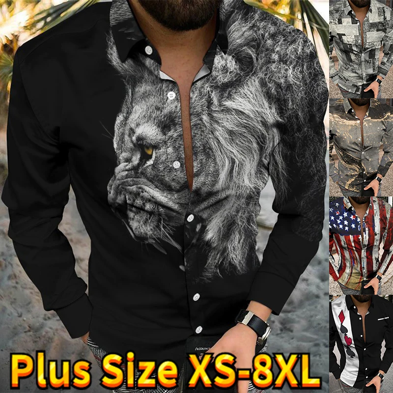 

Summer Fashion Designer Clothing Shirt Men's New Design Printing Long Sleeve Turndown Outdoor Street Button-Down Print Tops