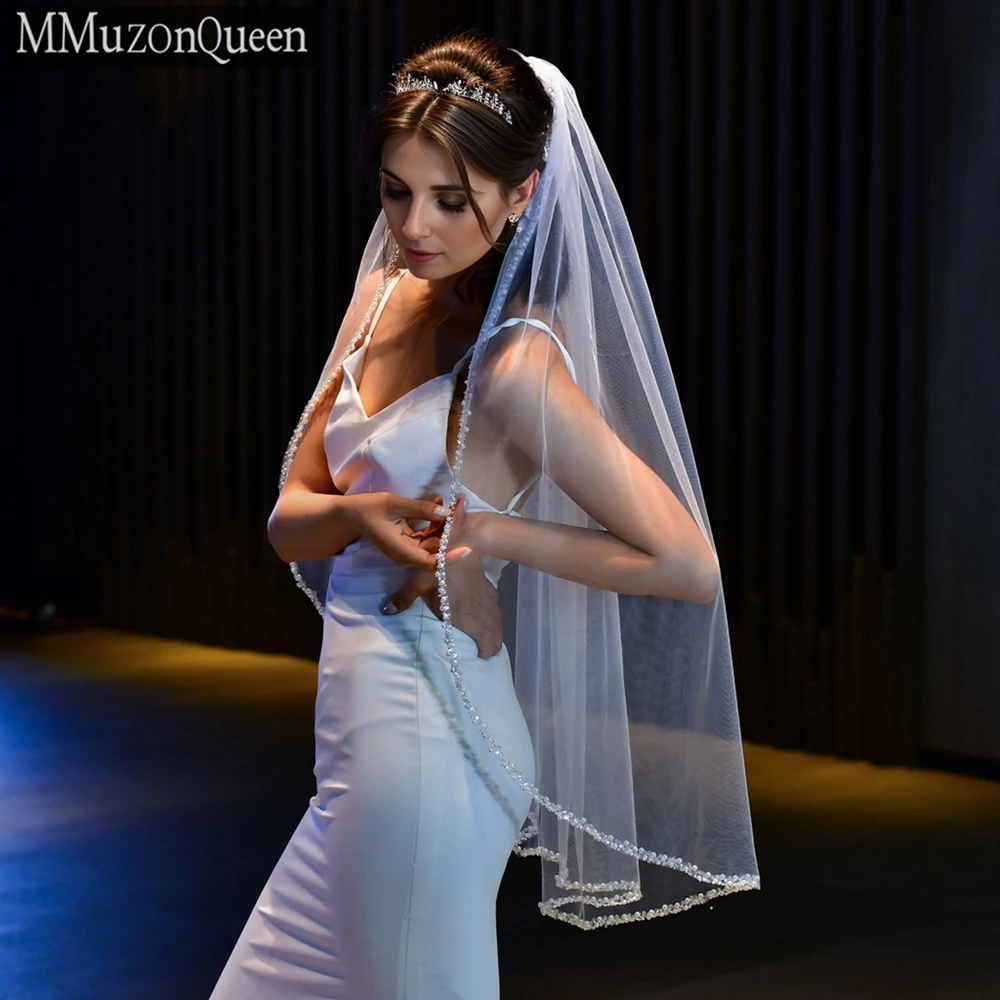 M77 Elegance Wedding Bridal Veils Pearls Wedding Veil with Sequins Edge  Veils for Bride Crystal Beaded Wedding Accessories - AliExpress