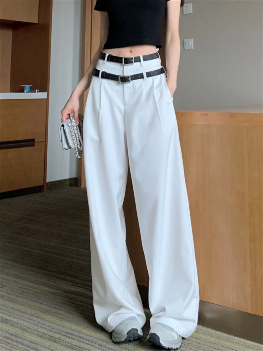 

Alien Kitty Minimalist Pants With Belt Women Summer Wide Leg 2023 OL New Chic Casual Work Wear Straight Mopping Trousers