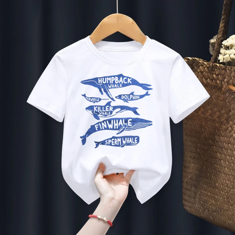 

shark Summer Fashion Unisex Cartoon funny T-shirt Children Boys Short Sleeves Tees Baby Kids dolphin Tops whale Girls Clothes
