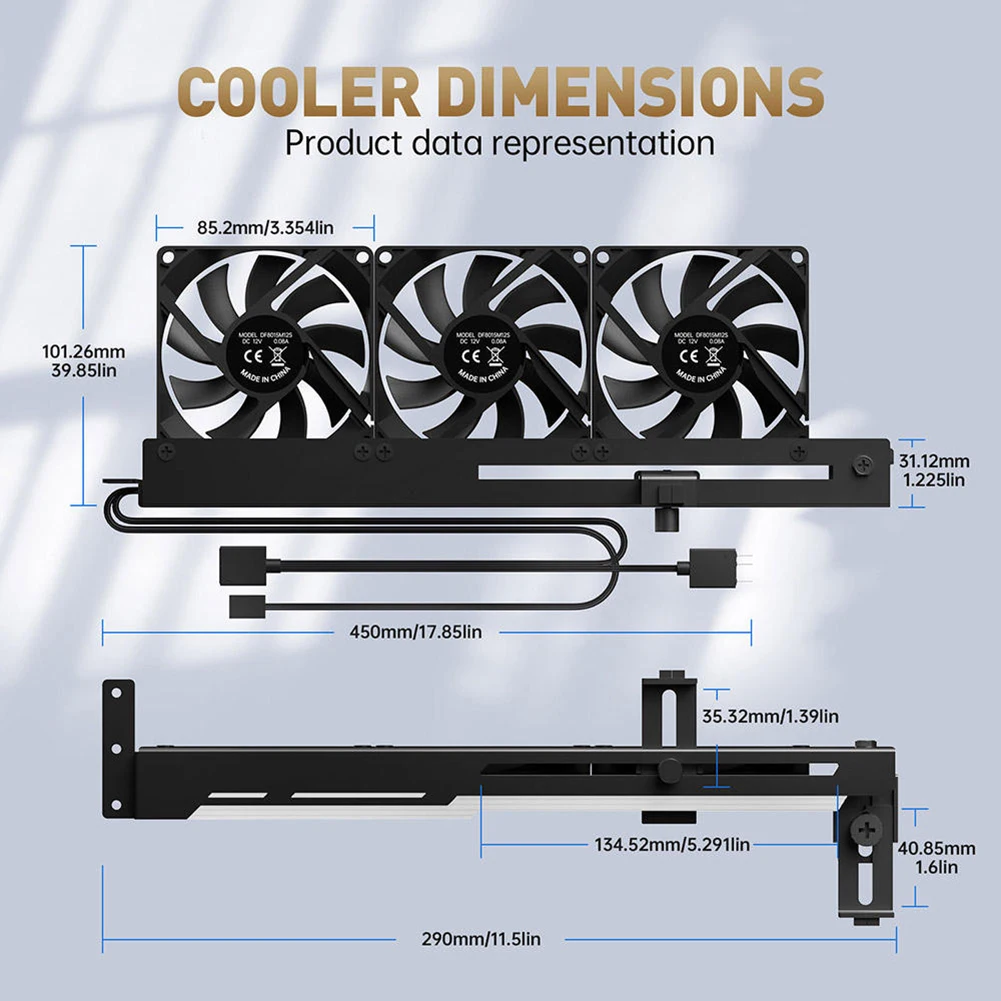 2 in 1 RGB LED 그래픽 카드 홀더 1800RPM 5V 3Pin ARGB 그래픽 카드 냉각 팬(3x80mm 팬 포함) PCI 마운트 브래킷