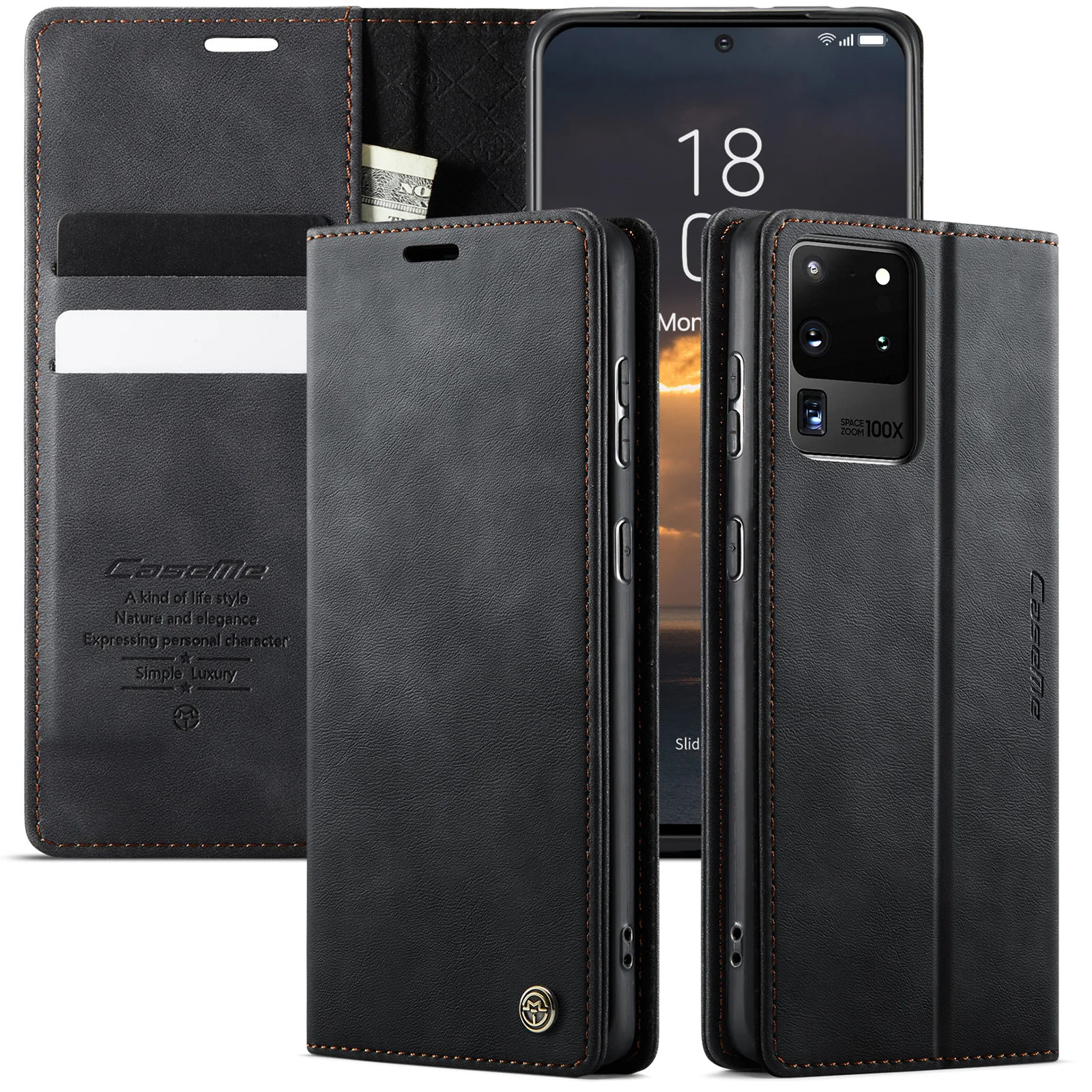 Luxurious Flip PU Leather Wallet Case with Card Slots and Money Bag Compartments