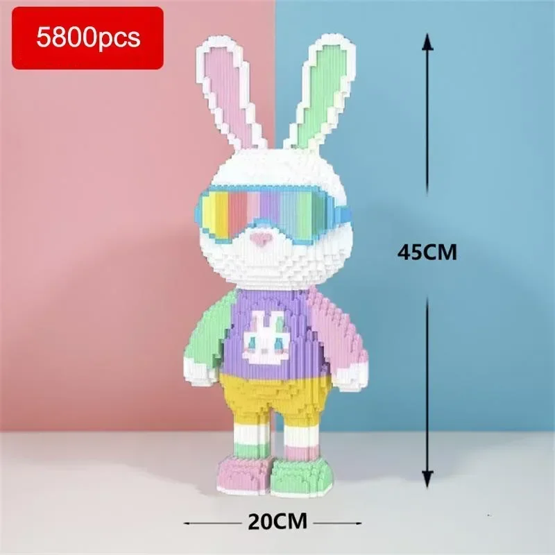 Colorful Cartoon Bear and Rabbit Micro Building Blocks - Fun and Creative Gift