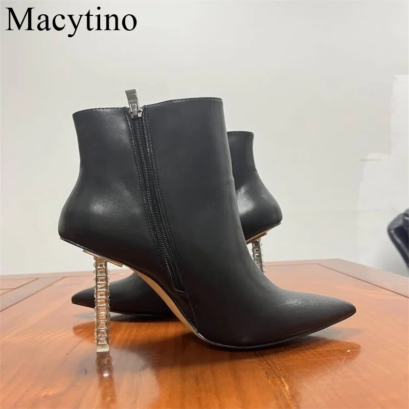 

Womens Pointy Toe Rhinestones Crystal Ankle Boots Stilettos High Heel Black Big Size 43 Women Shoes