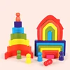 Wooden Rainbow Stacking Toys Montessori Toys Creative Baby Cognition Square/Arched Geometric Building Blocks Kids Puzzle Games 4