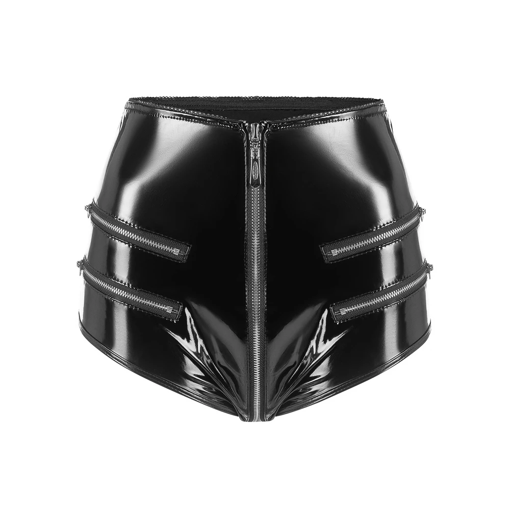 Neue Hochgeschnittene PVC-Shorts Glänzende PU-Leder Reißverschluss-Shorts mit Offenem Schritt Kurze Mini-Bermudas Enge Hotpants Sexy Clubwear Pole Dance Hosen – Detail 3