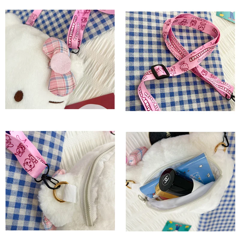 Kawaii Sanrio Hello Kitty Bag Plush Backpack Y2k Hello Kitty Shoulder Bags For Women Makeup Bag Cute Messenger Bag Birthday Gift