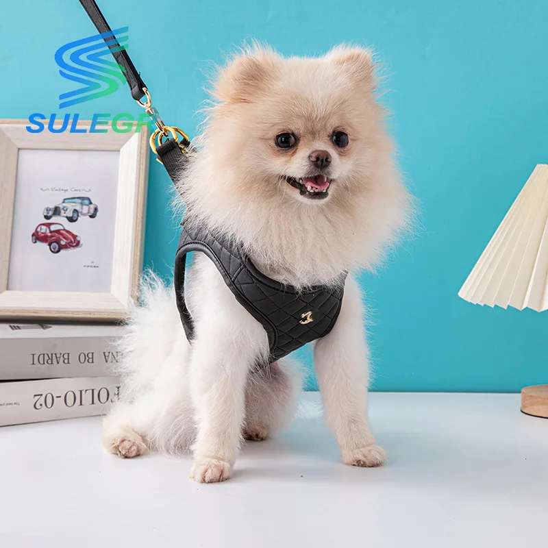 

SULEGR кожаный собачья грудь и спина тяговые шлейки с поводками набор французского бульдога маленький и средний размер